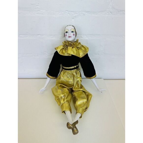 Other - Victoria Impex Corp Collectible Black & Gold Porcelain 16.5" Clown Jester Doll